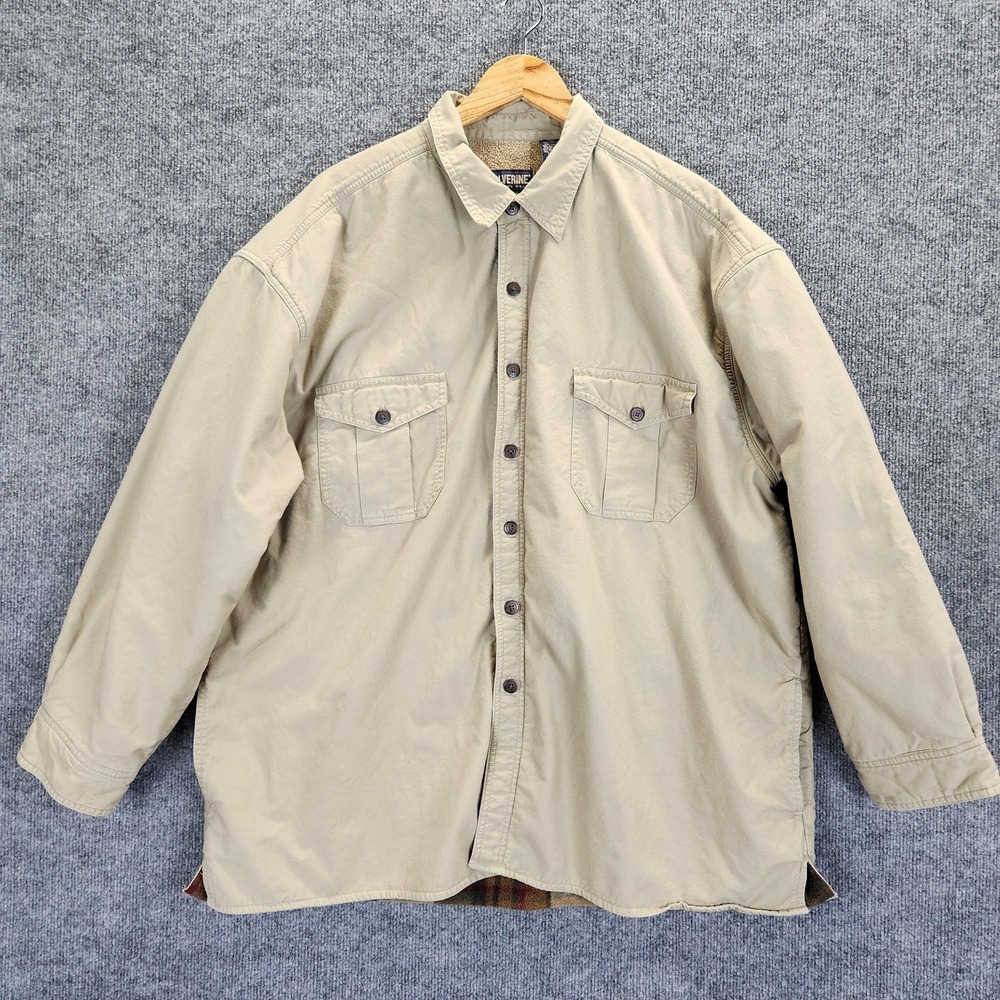 Wolverine Shirt‎ Jacket Mens 2XL Khaki Fleece Lined Plaid Workwear Shacket